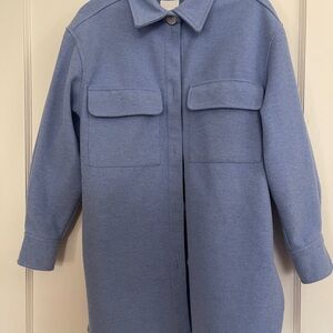 H&M Powder Blue Wool-Blend Shacket Coat